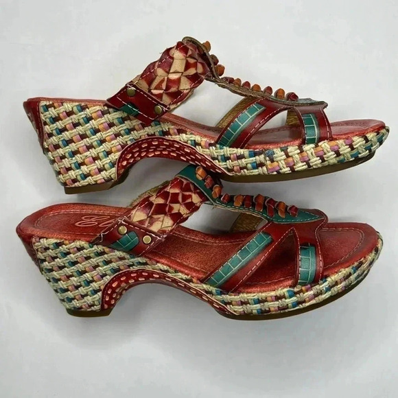 Elite by Corkys red leather retro sandals size 7 NWOT - Picture 5 of 8